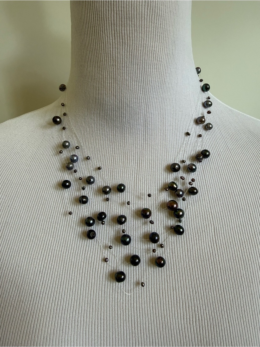 Elegant Floating Black Peacock Pearl Cluster Necklace